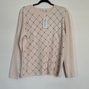 NEW Classy Soft Beige Argyle Long Sleeve Sweater